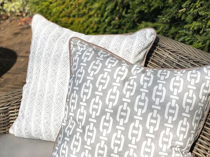 Outdoor Striped Cushions in Cool Neutrals Outdoor Cushions With