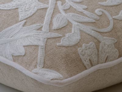 Calming floral embroidery cushion