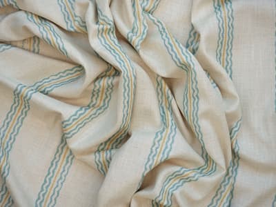 Aqua striped linen-blend fabric