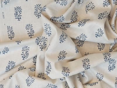 Blue botanical motif on ivory