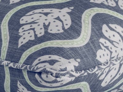 Leaf motif cushion in blue