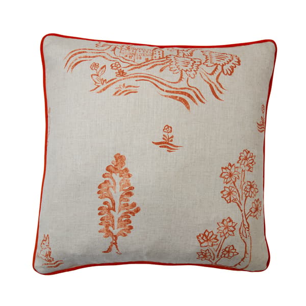 Friendly Folk Melon Orange, Sustainable Feather, Cushion, 55cm x 55cm - Andrew Martin Kit Kemp Eco-conscious & Linen Blend & Viscose Blend Animal & Fl thumbnail