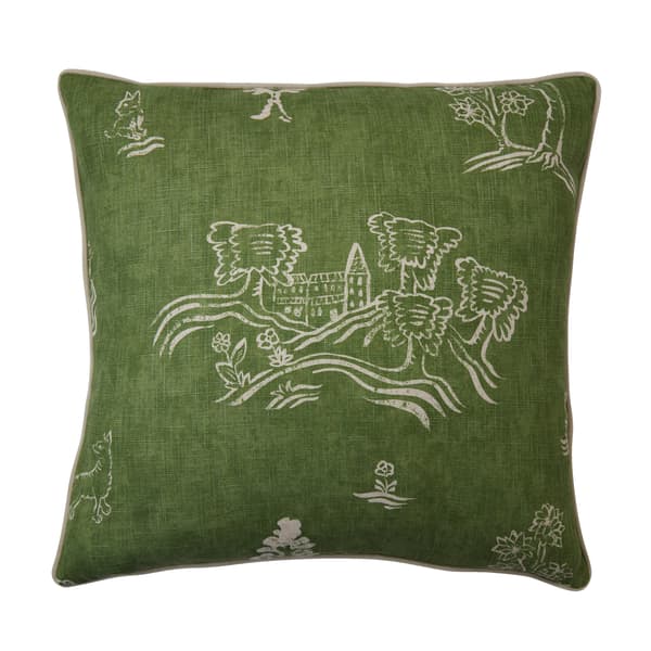 Friendly Folk Basil Green, Sustainable Feather, Cushion, 55cm x 55cm - Andrew Martin Kit Kemp Eco-conscious & Linen Blend & Viscose Blend Animal & Flo thumbnail