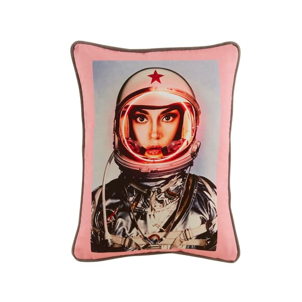 Space Girl, Sustainable Feather, Neon Cushion, Grey/Pink - Andrew Martin Cotton Blend & Linen Blend & Velvet thumbnail