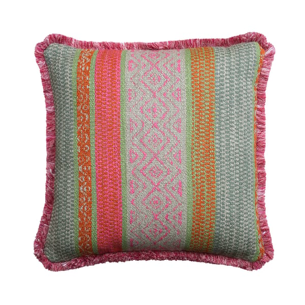 Pampas Pink, Sustainable Feather, Cushion, 55cm x 55cm - Andrew Martin With Trim/Fringe & Cotton Blend & Linen Blend Stripe thumbnail