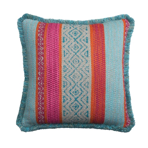Pampas Teal, Sustainable Feather, Cushion, 55cm x 55cm - Andrew Martin With Trim/Fringe & Cotton Blend & Linen Blend Stripe thumbnail