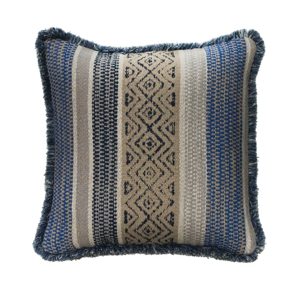 Pampas Indigo, Sustainable Feather, Cushion, 55cm x 55cm - Andrew Martin With Trim/Fringe & Cotton Blend & Linen Blend Geometric & Stripe thumbnail