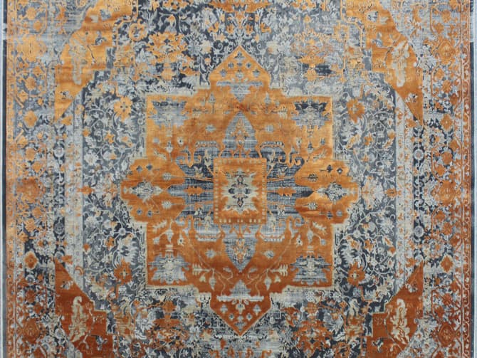 persian rug in gold and grey