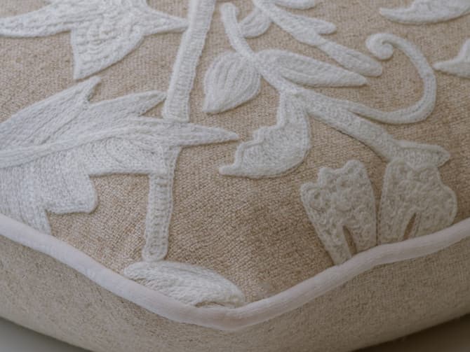 Calming floral embroidery cushion