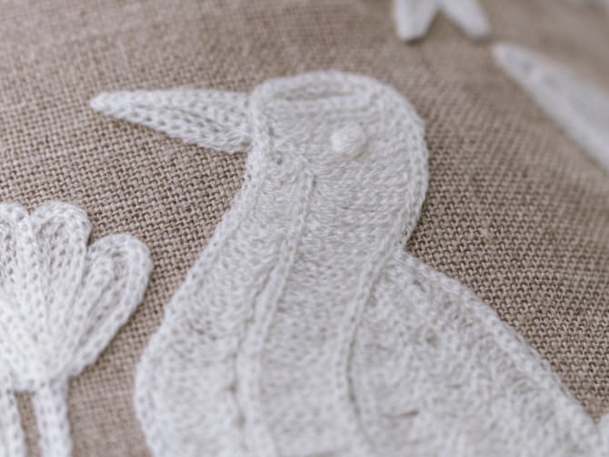 Calming woodland embroidery cushion