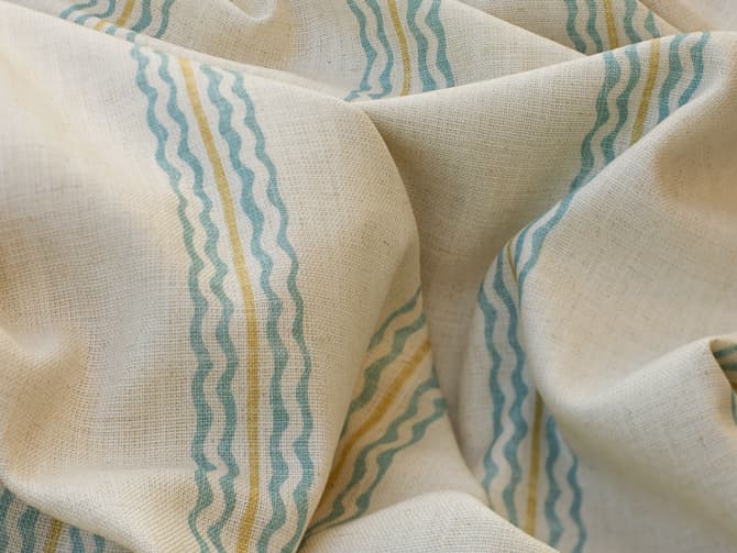 Aqua striped linen-blend fabric