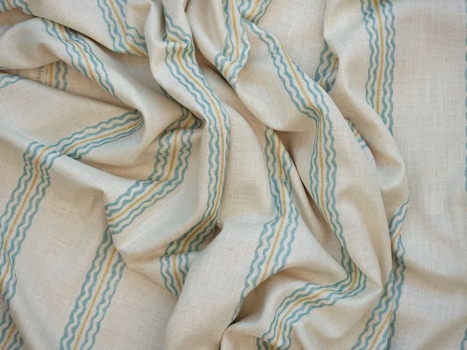 Aqua striped linen-blend fabric