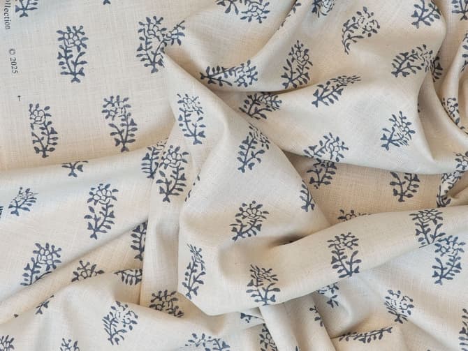 Blue botanical motif on ivory