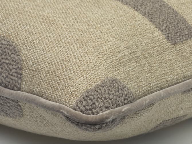 Cushion with geometric design, woven in smoky grey