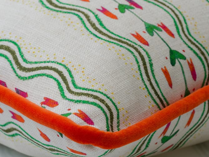 Cushion in vivid green stripes