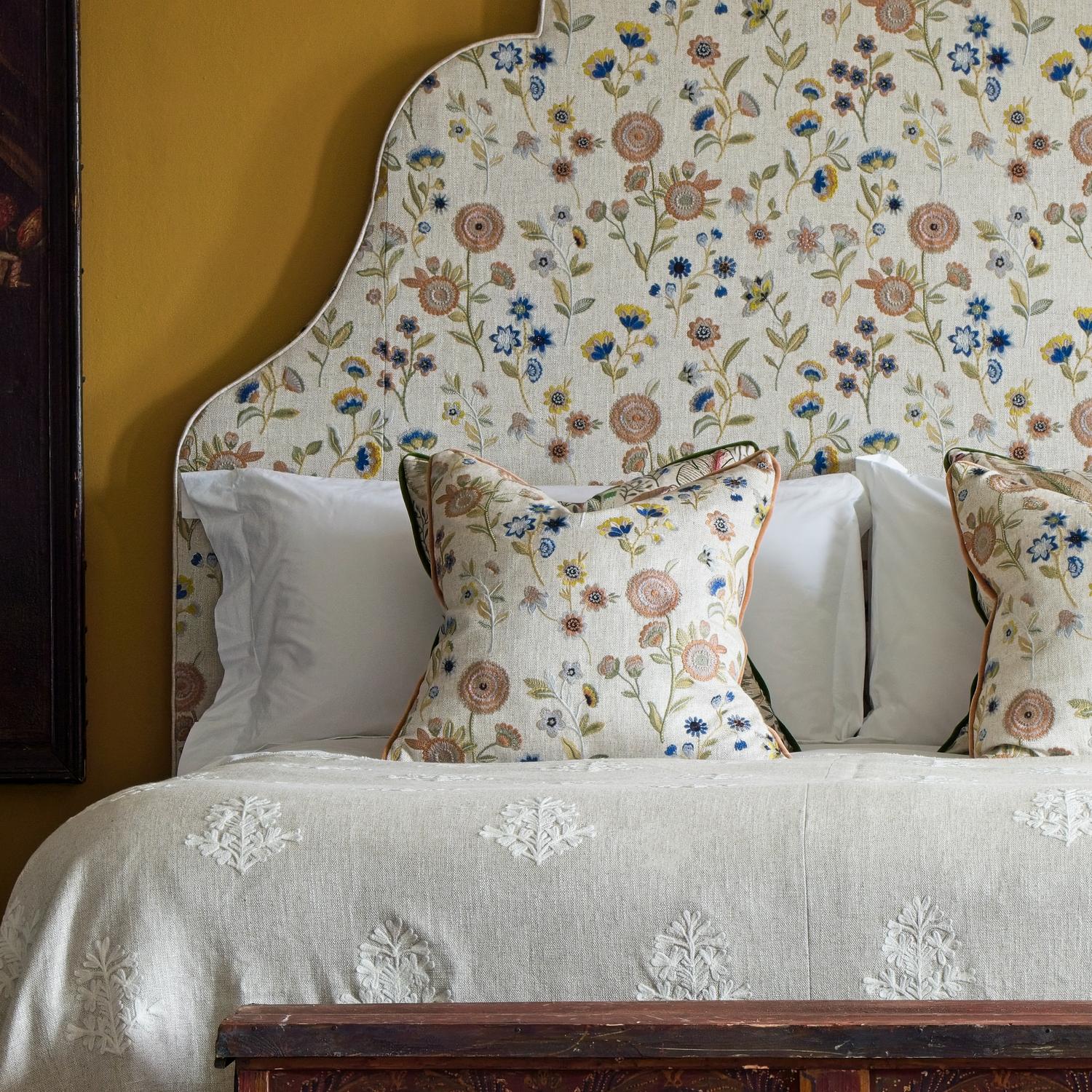 Fable Woodland Sustainable Feather Cushion - Andrew Martin Linen Linen Blend Embroidered Floral