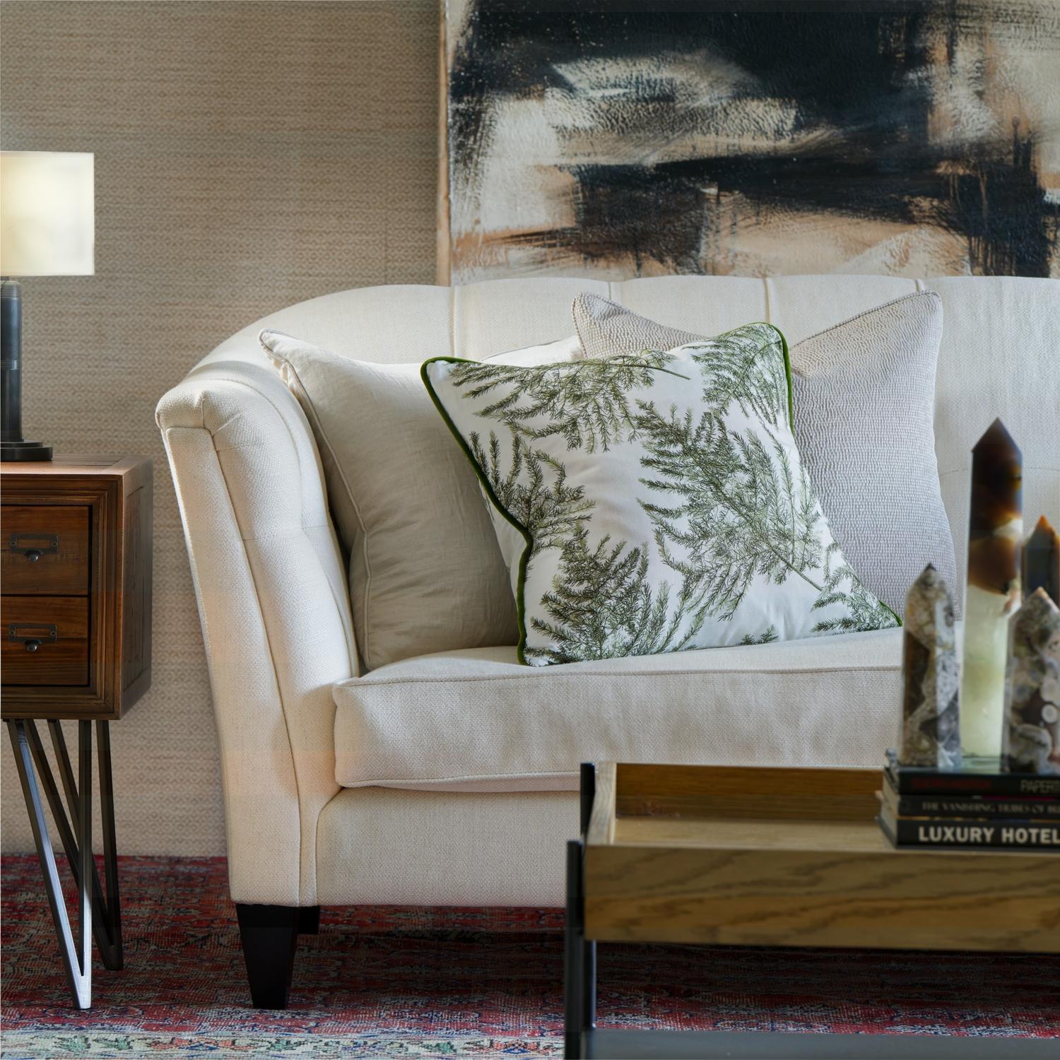 Brooklyn Leaf Sustainable Feather Cushion 55cm X 55cm - Andrew Martin Cotton Blend Linen Blend Viscose Blend Embroidered Floral