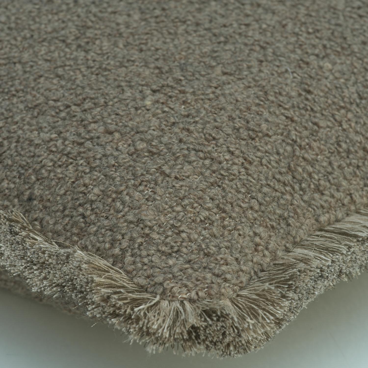 Fleece Truffle Sustainable Feather Cushion 55cm X 55cm - Andrew Martin Boucl With Trim Fringe Weave