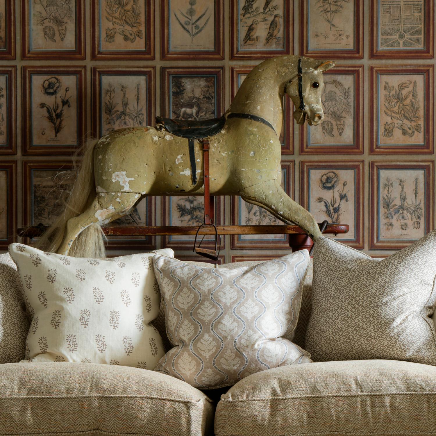 Thyme Twig Sustainable Feather Cushion 55cm X 55cm - Andrew Martin Linen Linen Blend Floral Small Prints