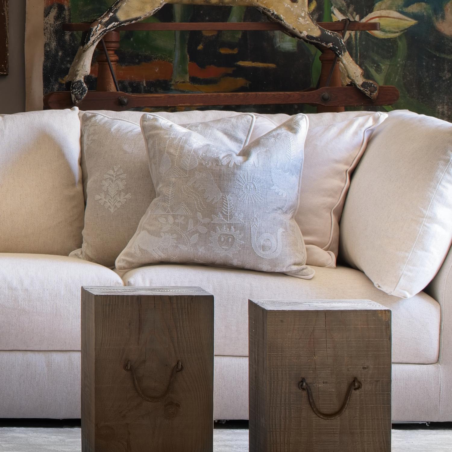 Alba Ivory Sustainable Feather Cushion - Andrew Martin Linen Linen Blend Embroidered Floral