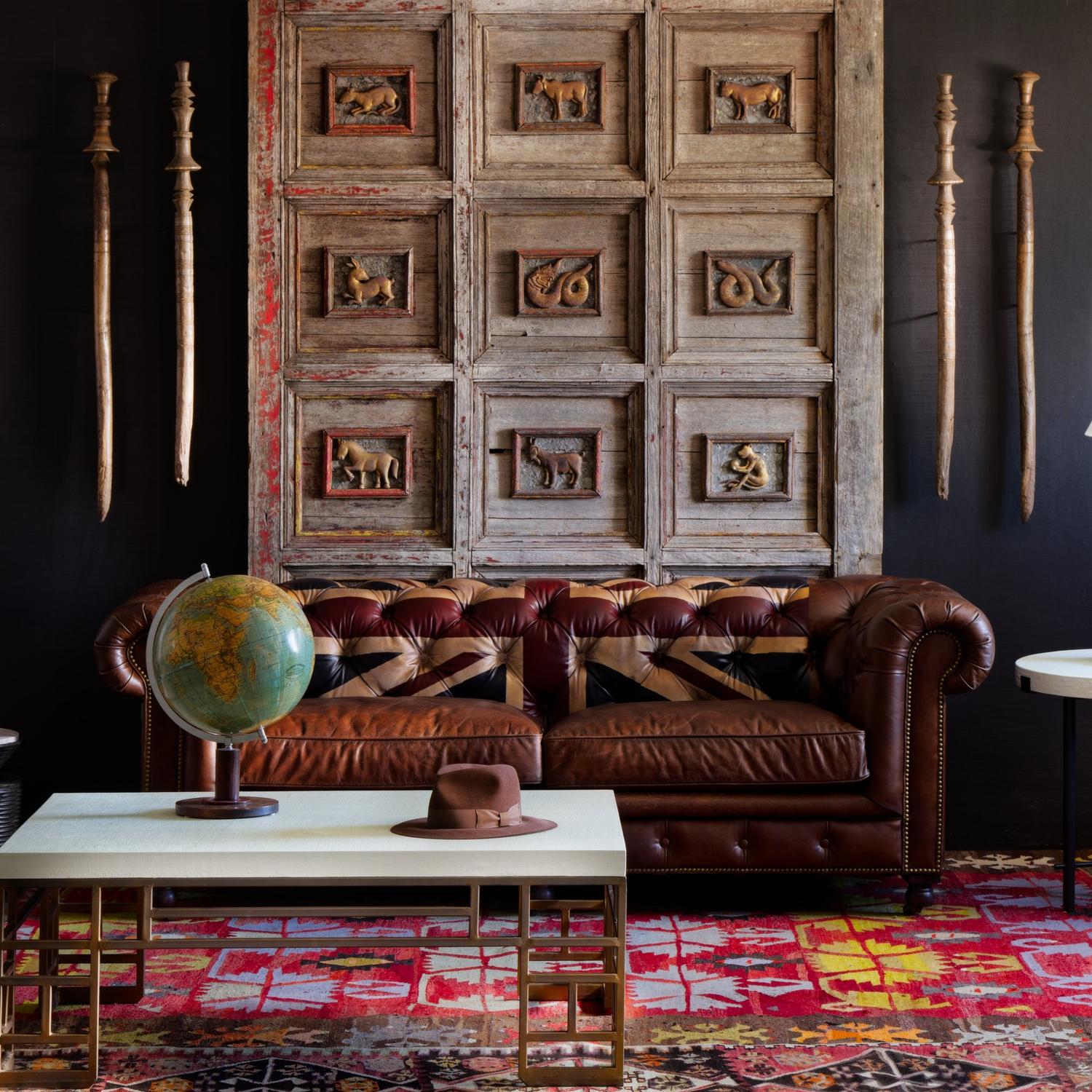 Rebel Sofa Union Jack Sofa Blue Brown Red - Andrew Martin Leather