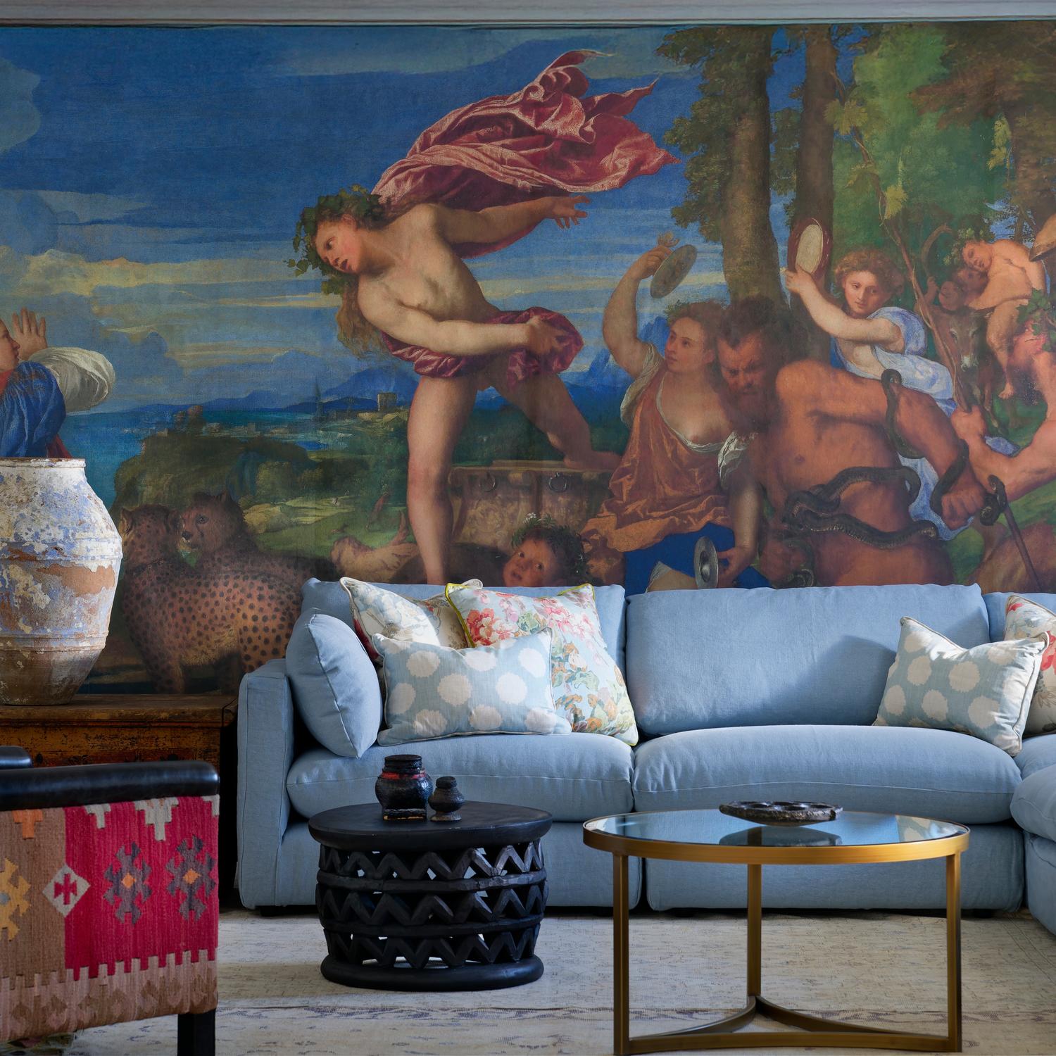 Midsummer Sky Sustainable Feather Cushion - Andrew Martin Eco-conscious Cotton Cotton Blend Linen Linen Blend Floral