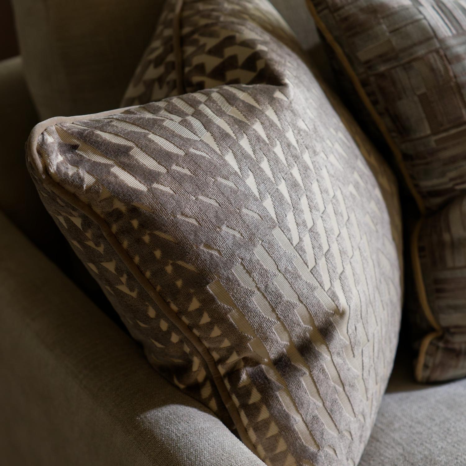 Park Taupe Sustainable Feather Cushion 55cm X 55cm - Andrew Martin Velvet Geometric
