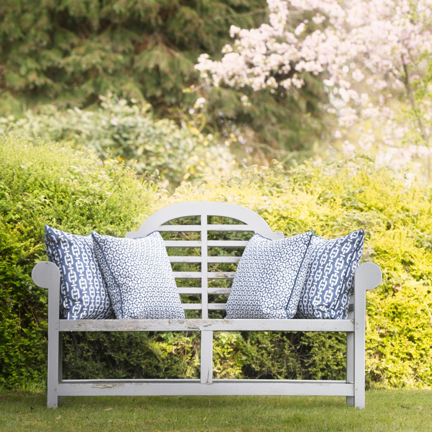 Burlington Navy Outdoor Hollowfibre Outdoor Cushion 55cm X 55cm - Andrew Martin Sophie Paterson Geometric