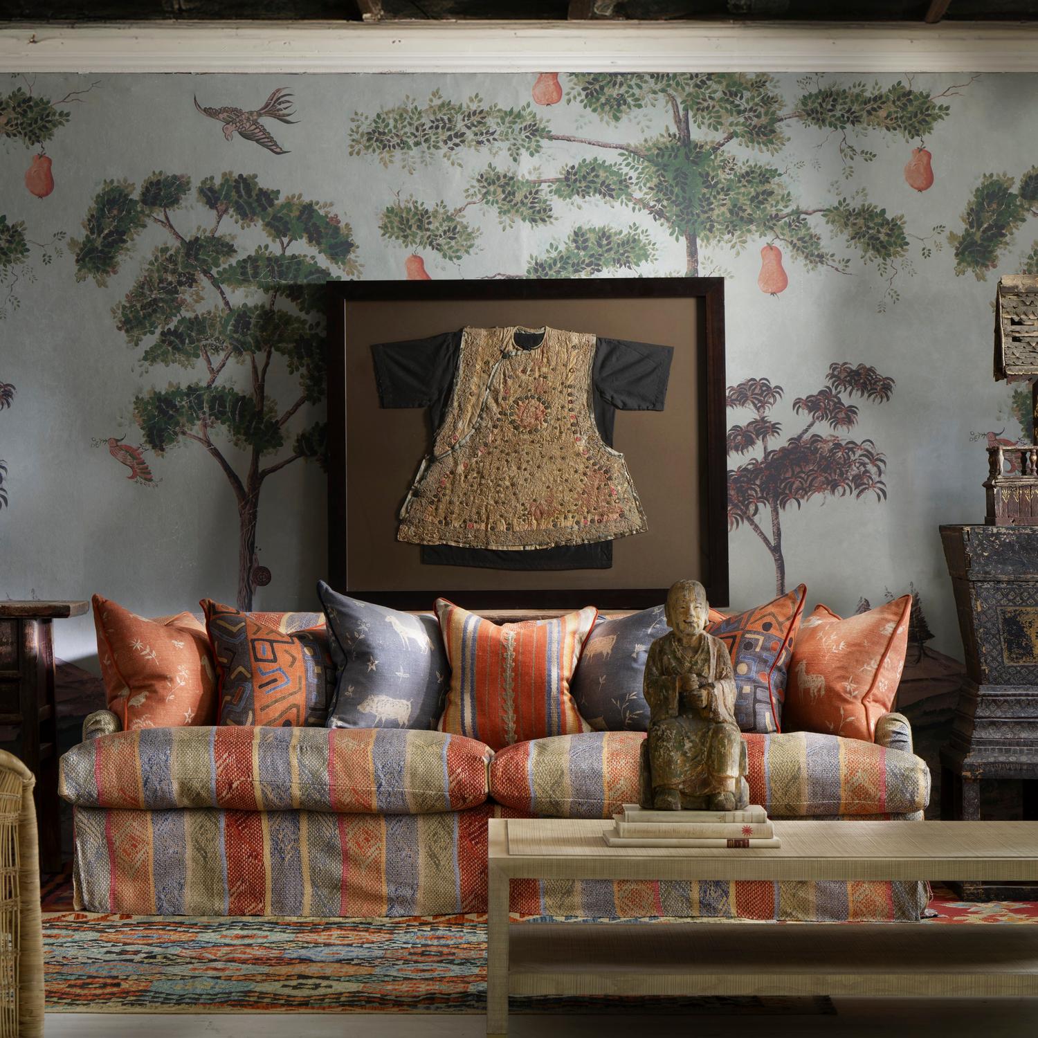 Avebury Brick Sustainable Feather Cushion 55cm X 55cm - Andrew Martin Linen Linen Blend Viscose Blend Animal Floral