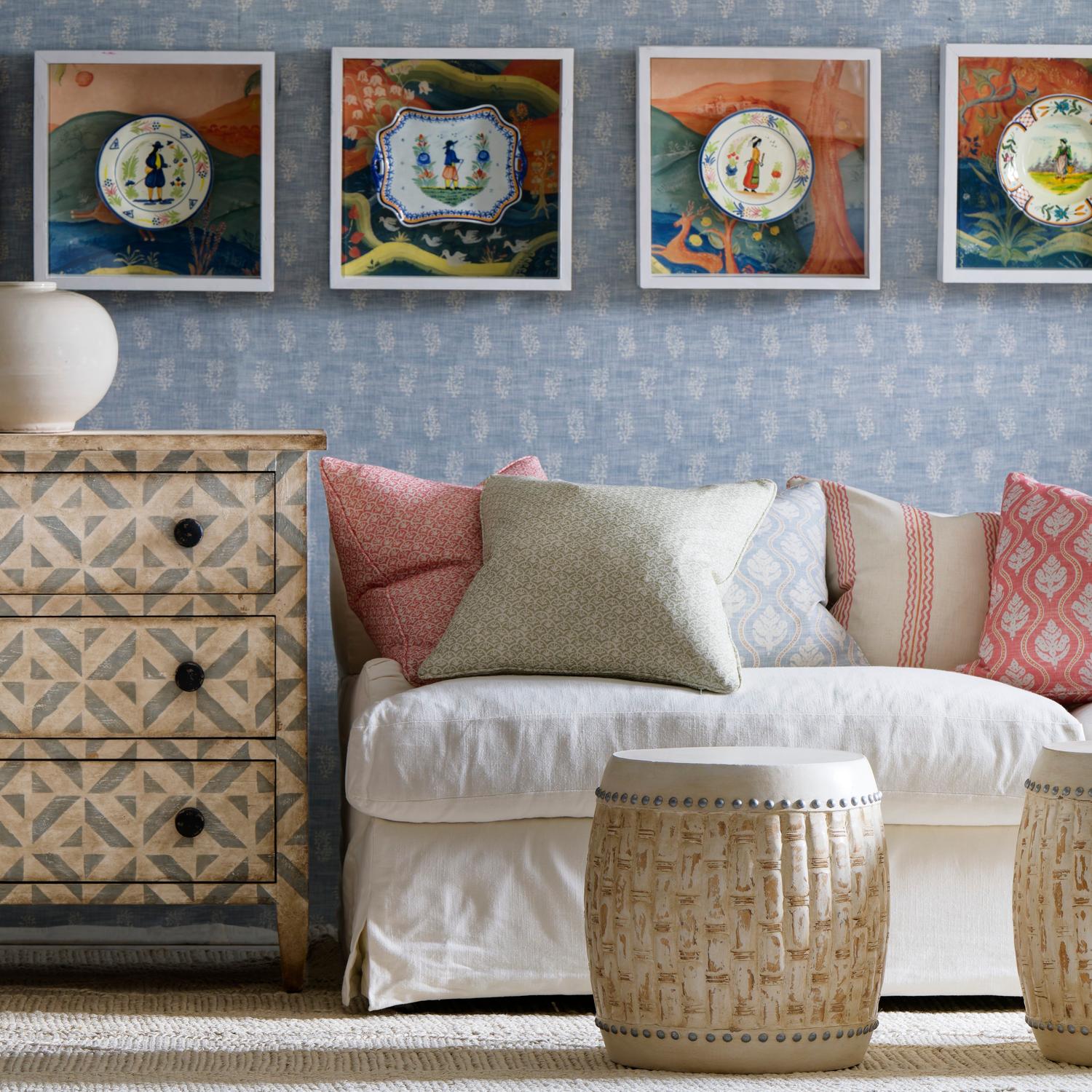 Rhubarb Geranium Sustainable Feather Cushion 55cm X 55cm - Andrew Martin Linen Linen Blend Stripe