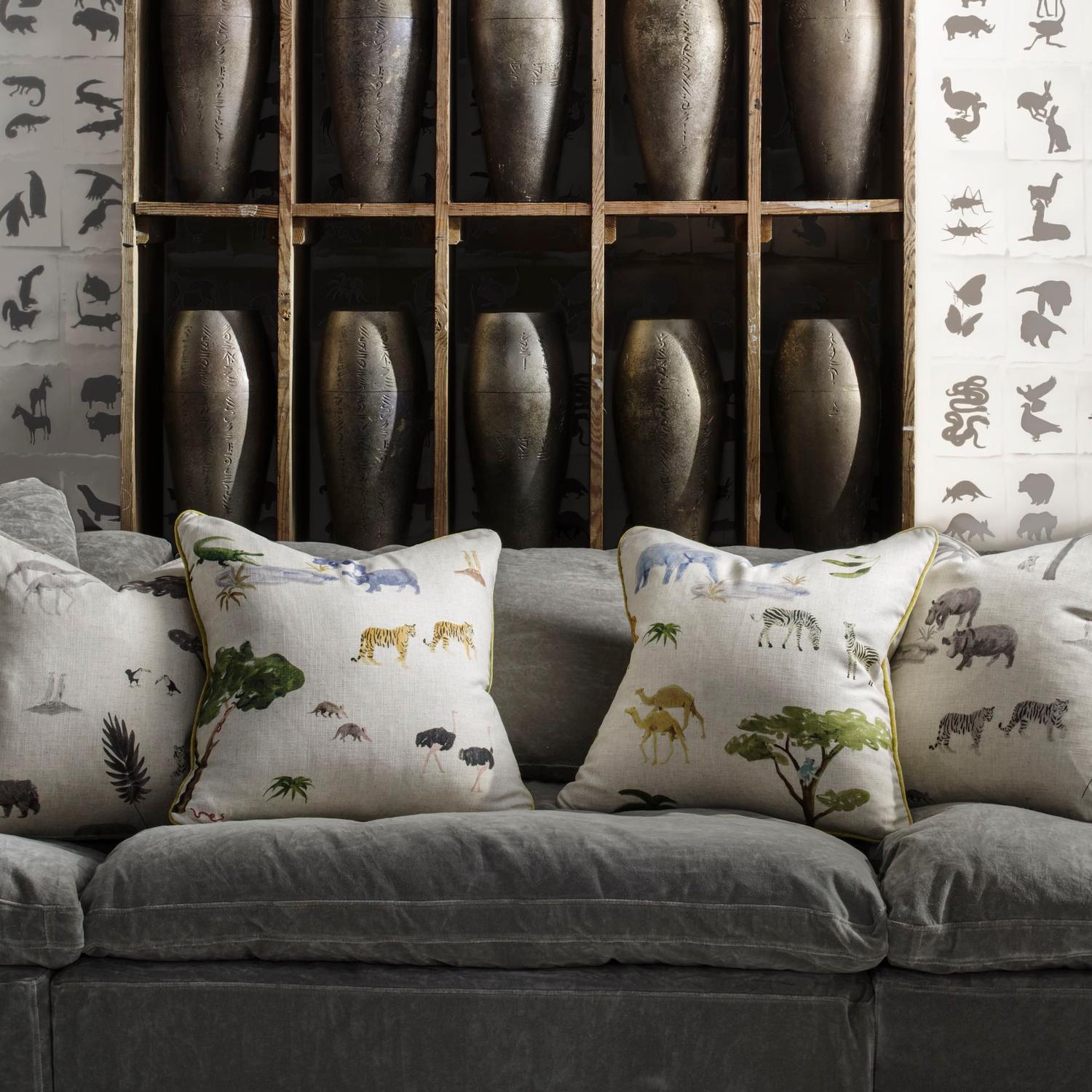 Noah Multi Sustainable Feather Cushion 55cm X 55cm - Andrew Martin Holly Frean Eco-conscious Linen Blend Viscose Blend Animal