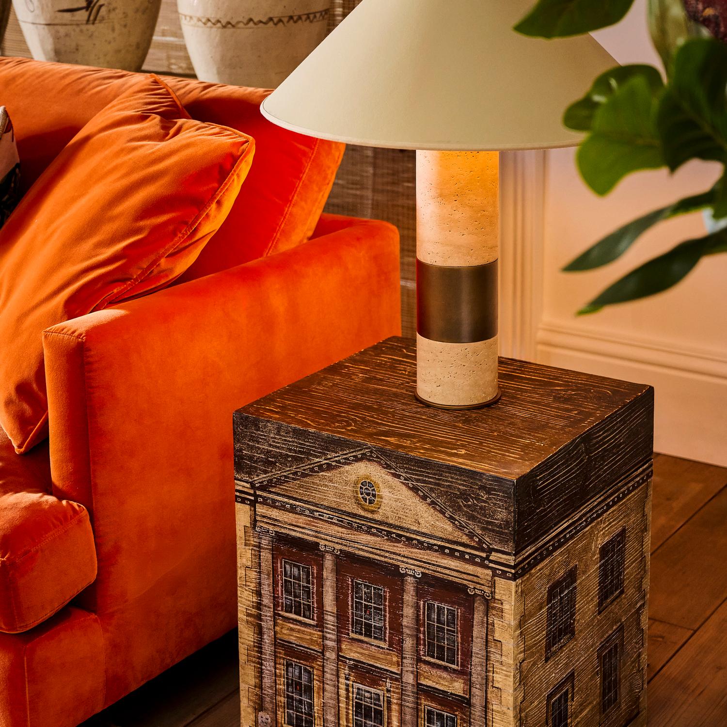 Aura Table Lamp Base Travertine Burnished Brass Light - Andrew Martin