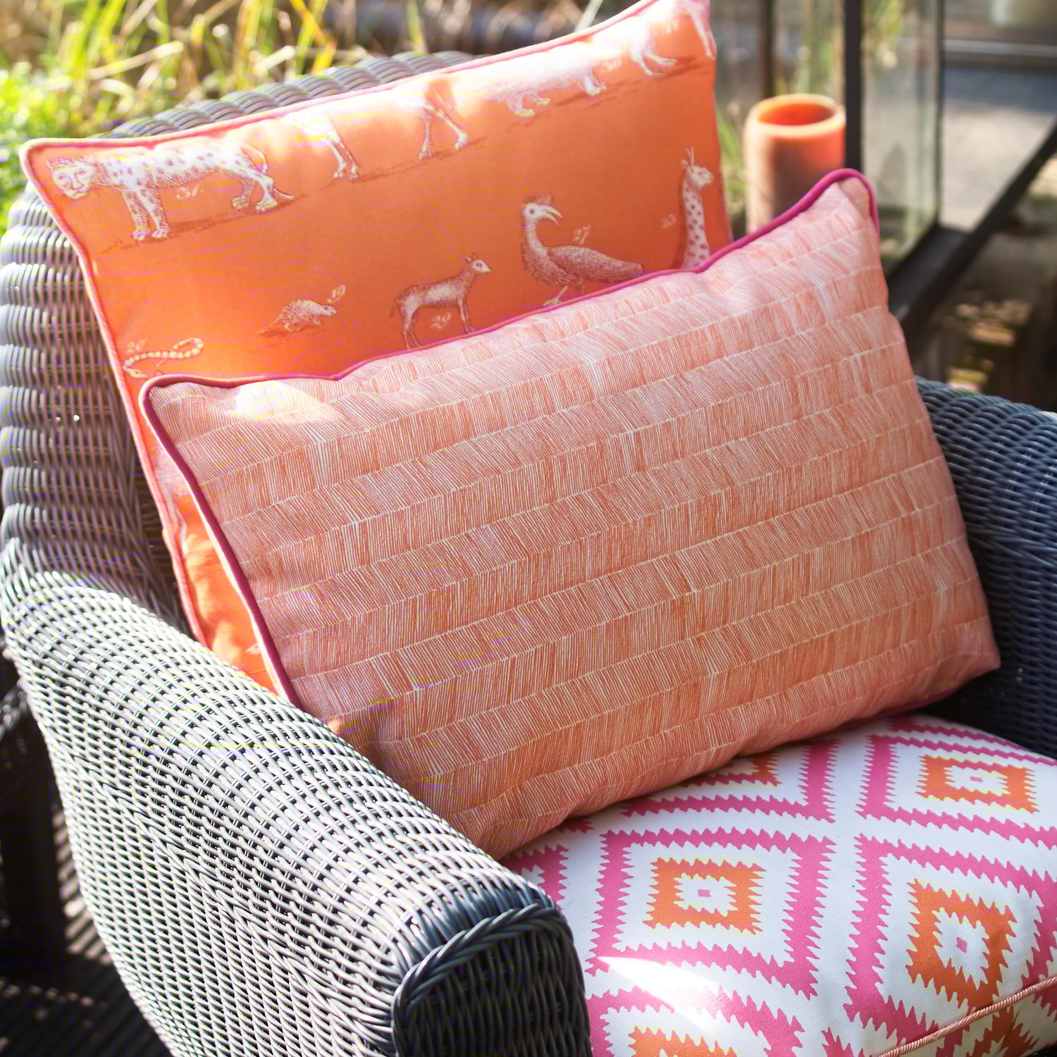 Delta Lava Outdoor Hollowfibre Outdoor Cushion - Andrew Martin Herringbone