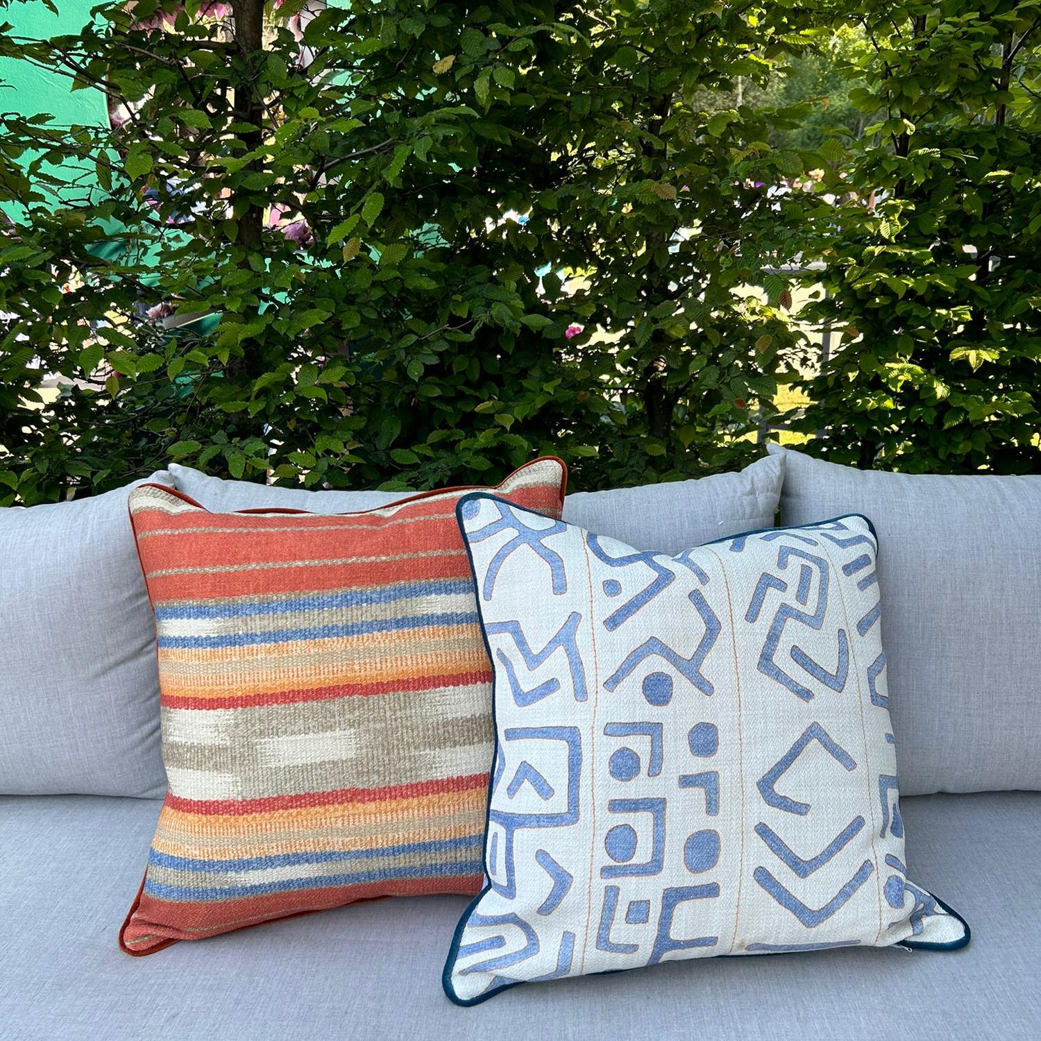 Trojan Denim Outdoor Hollowfibre Cushion 55cm X 55cm - Andrew Martin Geometric
