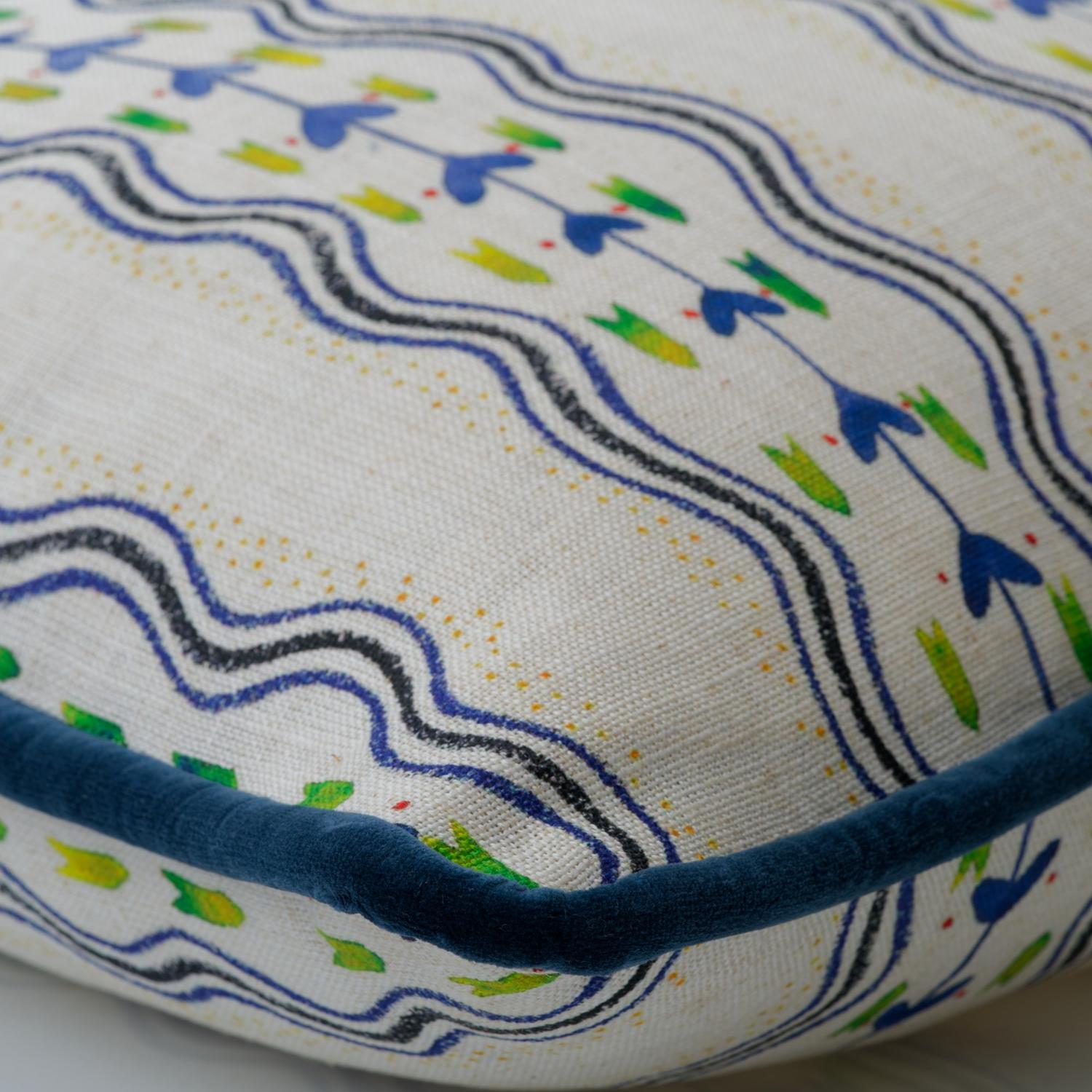 Hearty Indigo Sustainable Feather Cushion - Andrew Martin Kit Kemp Linen Linen Blend Floral Stripe