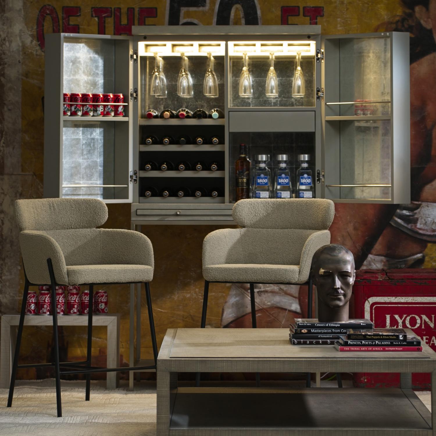 Harry Bar Stool Bar Stool Brown Dark Neutral Gold - Andrew Martin Boucle Other Fabric