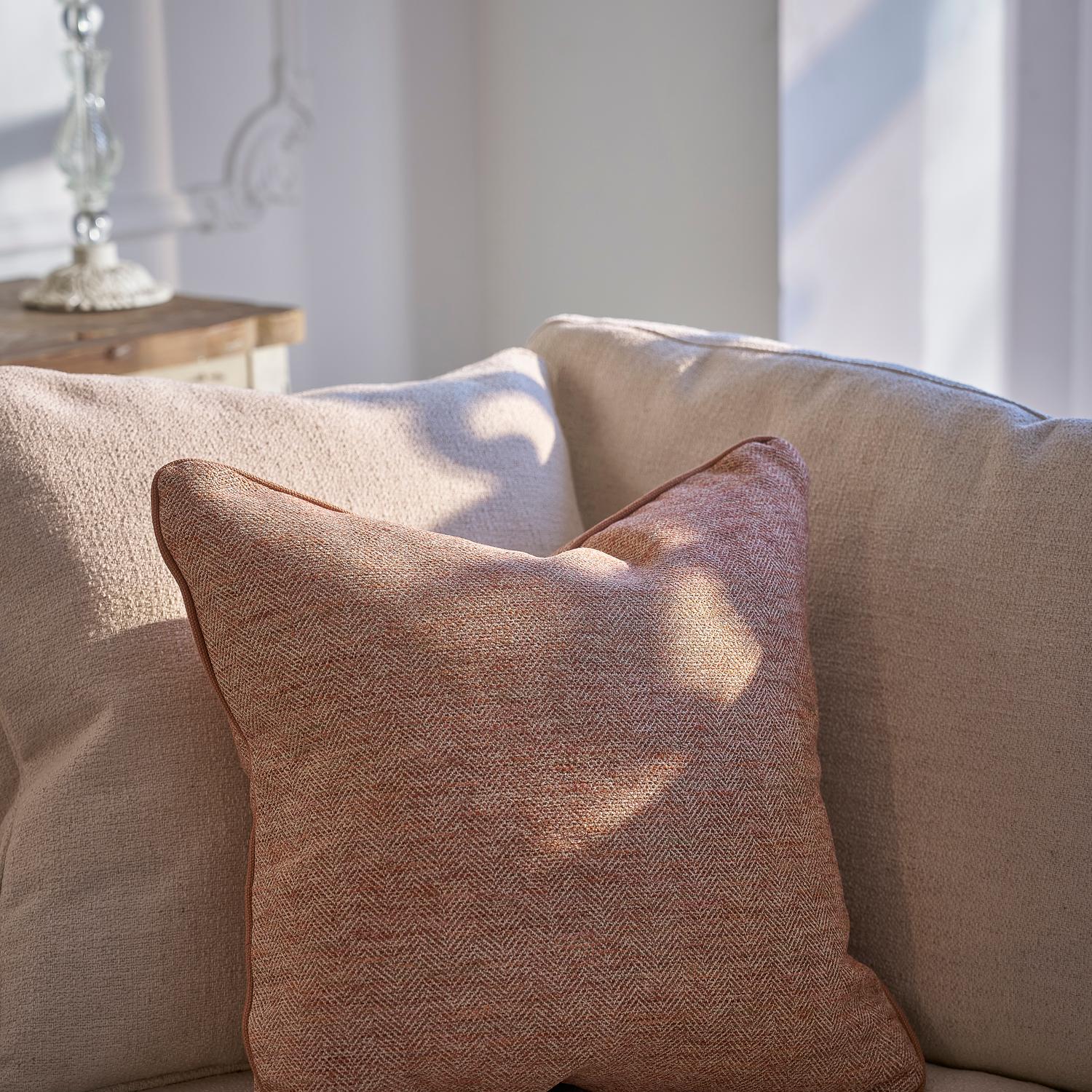 Delphini Amaretti Sustainable Feather Cushion 55cm X 55cm - Andrew Martin Cotton Blend Herringbone Plain Weave