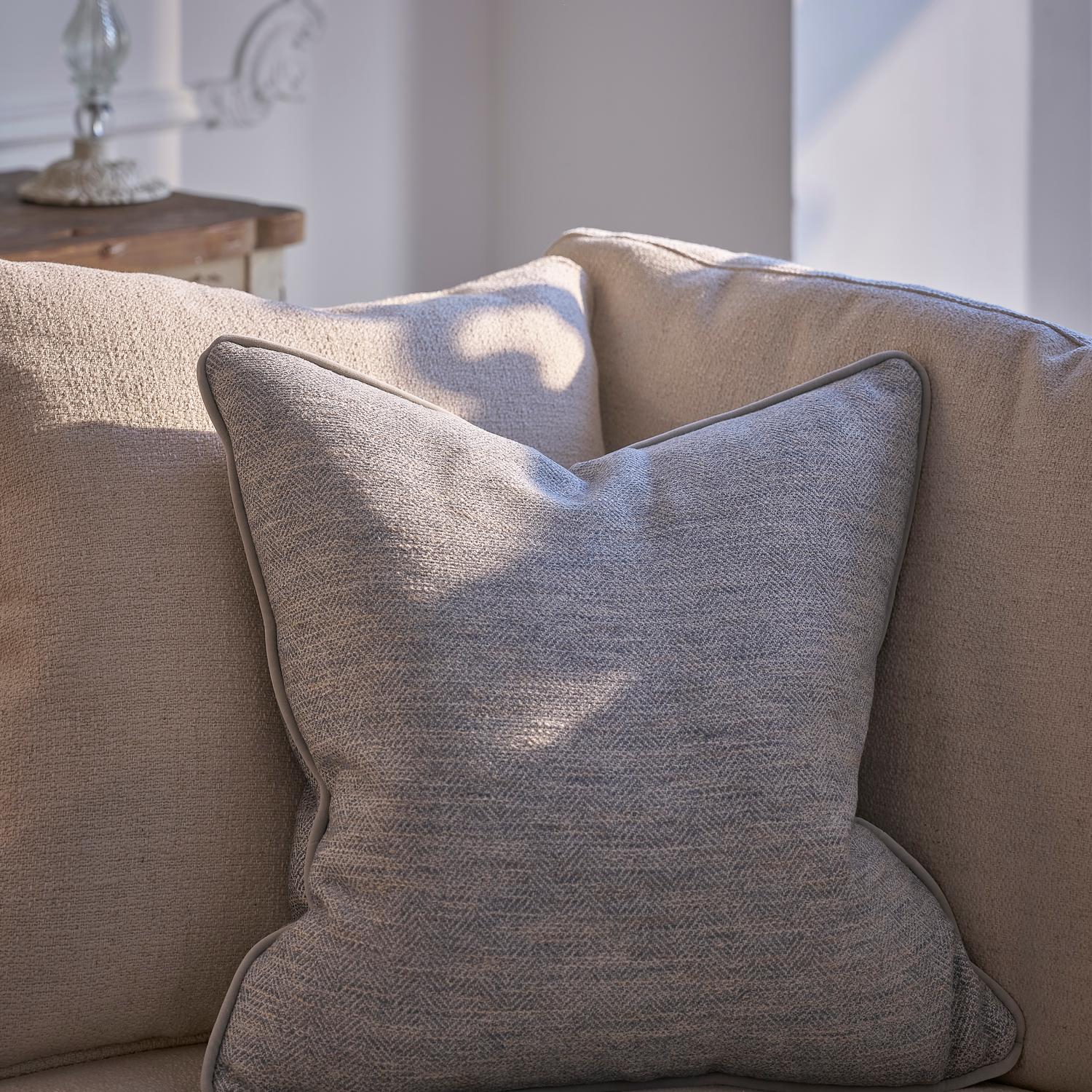 Delphini Gelato Sustainable Feather Cushion 55cm X 55cm - Andrew Martin Cotton Blend Herringbone Plain Weave