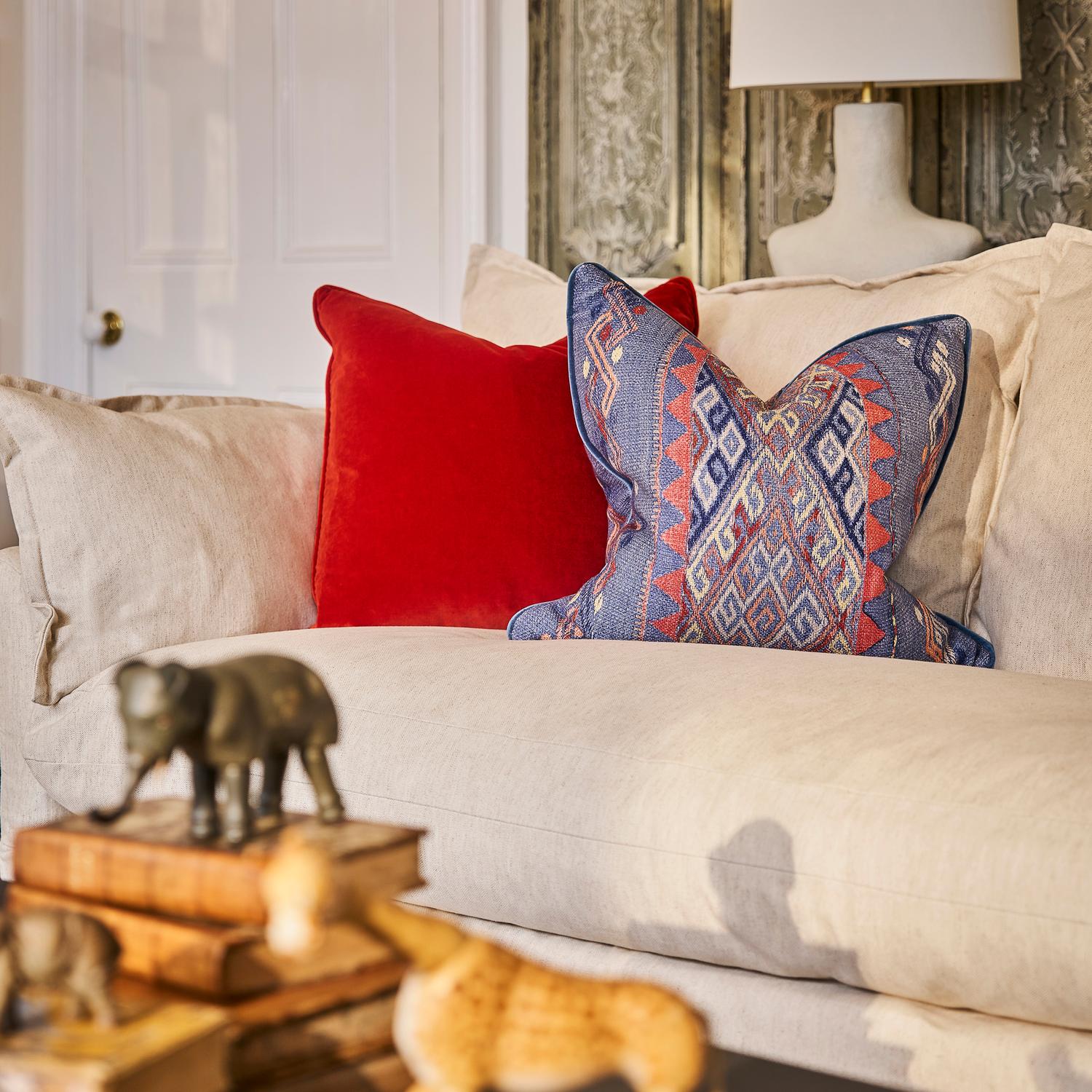 Medici Orange Sustainable Feather Cushion - Andrew Martin Eco-conscious Cotton Velvet Plain