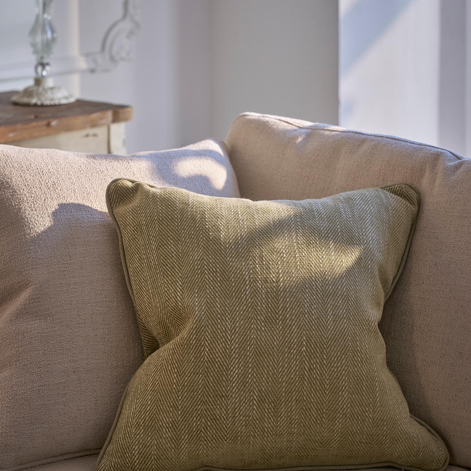 Summit Sage Sustainable Feather Cushion 55cm X 55cm - Andrew Martin Viscose Blend Herringbone Plain Weave
