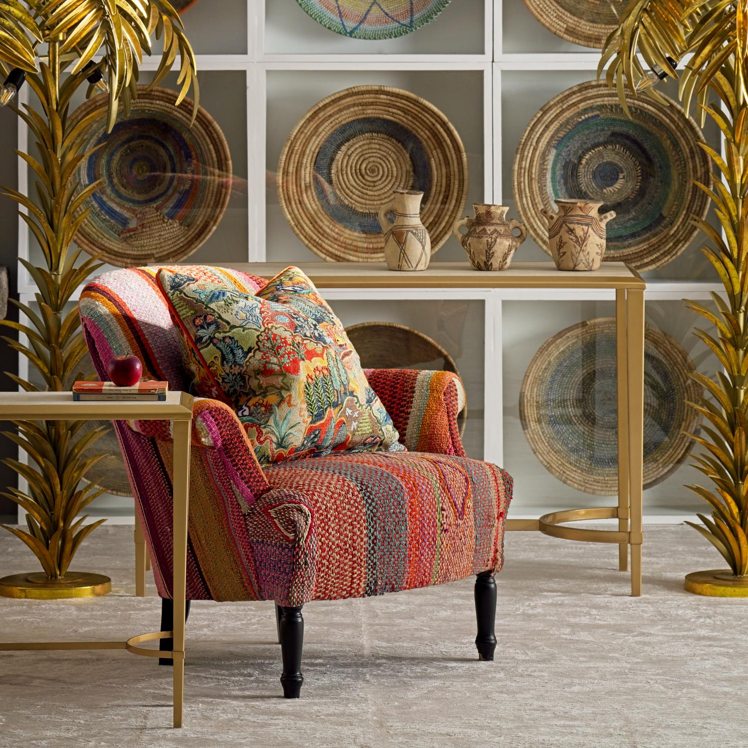 Victoria Chair Andean Armchair Pink Orange Gold - Andrew Martin Wool