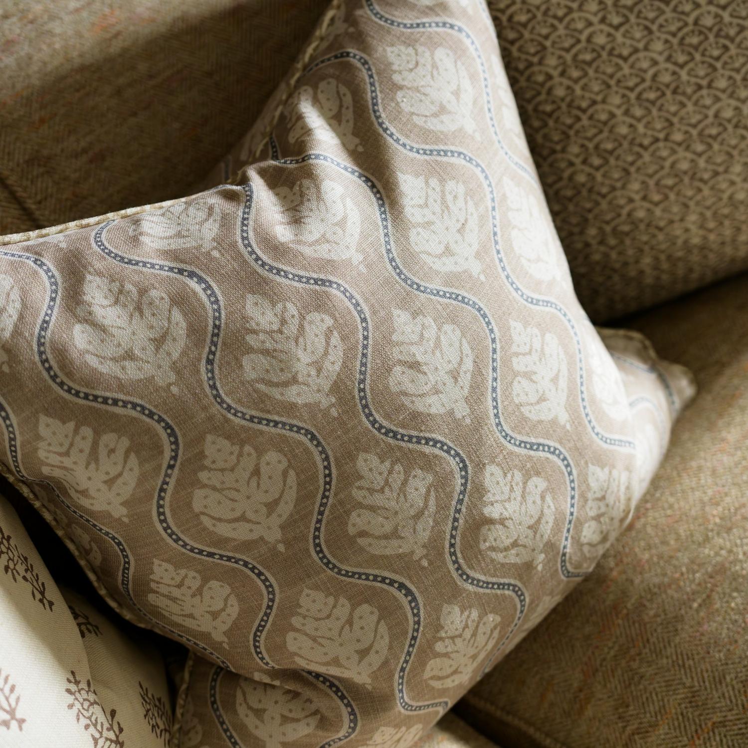 Fig Stone Sustainable Feather Cushion 55cm X 55cm - Andrew Martin Linen Linen Blend Floral Small Prints