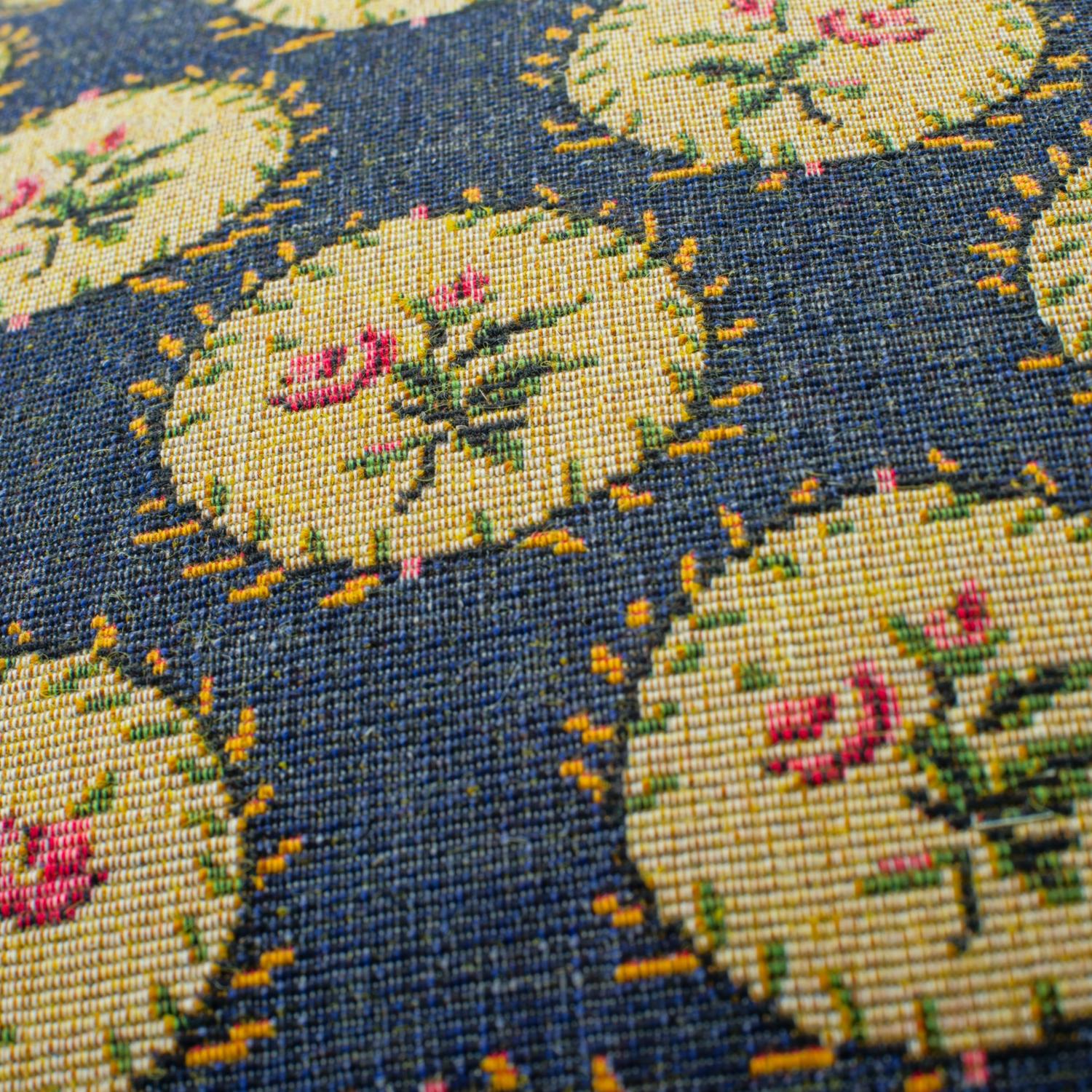 Bobbin Indigo Sustainable Feather Cushion - Andrew Martin Kit Kemp Linen Linen Blend Embroidered Floral Weave