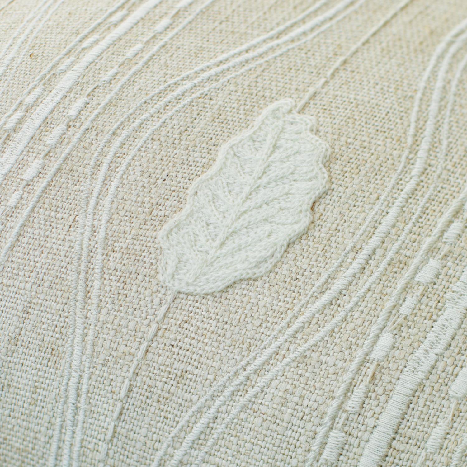 Falling Leaves Ivory Sustainable Feather Cushion - Andrew Martin Kit Kemp Linen Linen Blend Embroidered Floral