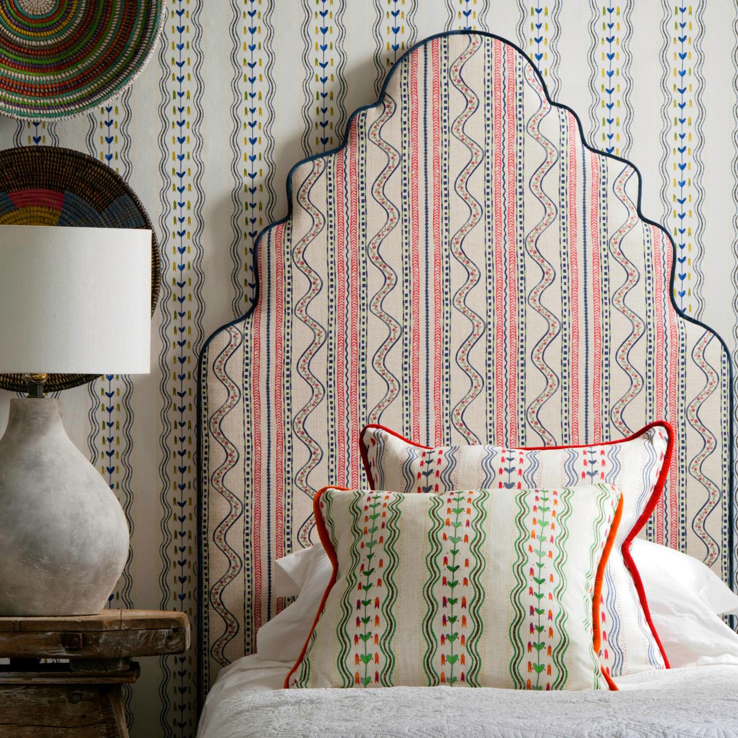 Hearty Emerald Sustainable Feather Cushion - Andrew Martin Kit Kemp Eco-conscious Linen Linen Blend Floral Stripe