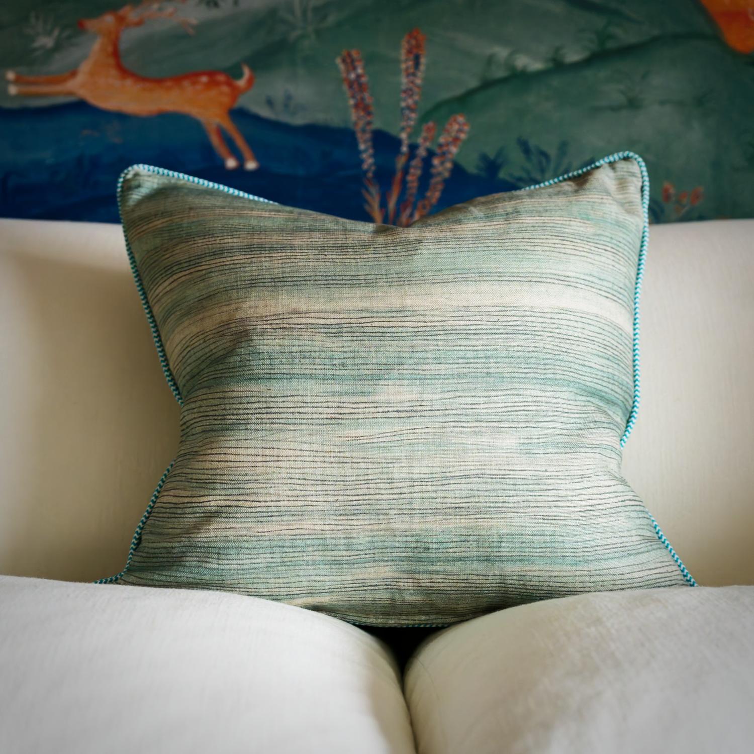 Puff Rain Sustainable Feather Cushion - Andrew Martin Kit Kemp Linen Linen Blend Stripe