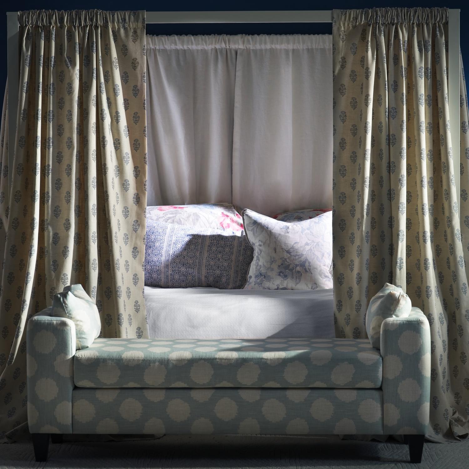 Mayfly Denim Sustainable Feather Cushion - Andrew Martin Eco-conscious Cotton Cotton Blend Linen Linen Blend Floral