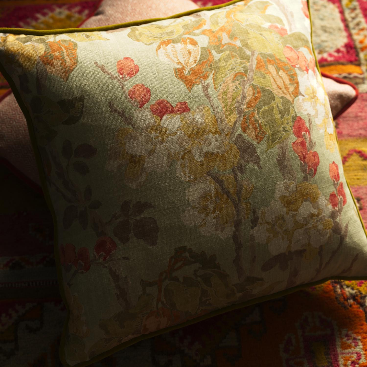 Midsummer Sage Sustainable Feather Cushion - Andrew Martin Cotton Cotton Blend Linen Linen Blend Floral