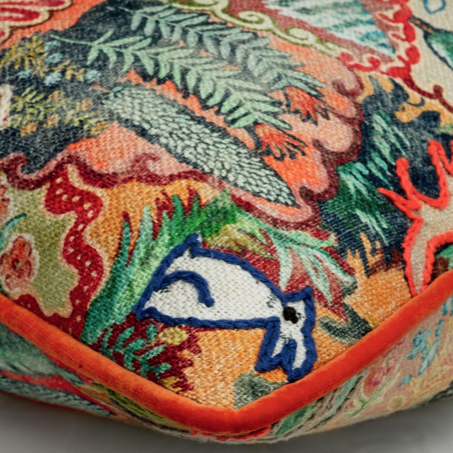 Forest Multi Sustainable Feather Cushion Forest - Andrew Martin Linen Linen Blend Embroidered Animal Floral