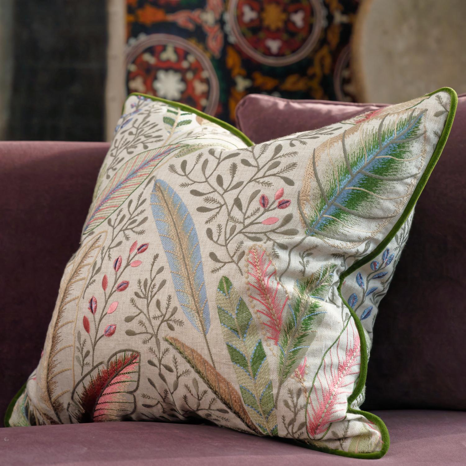 Spirit Sunset Sustainable Feather Cushion - Andrew Martin Linen Linen Blend Embroidered Floral